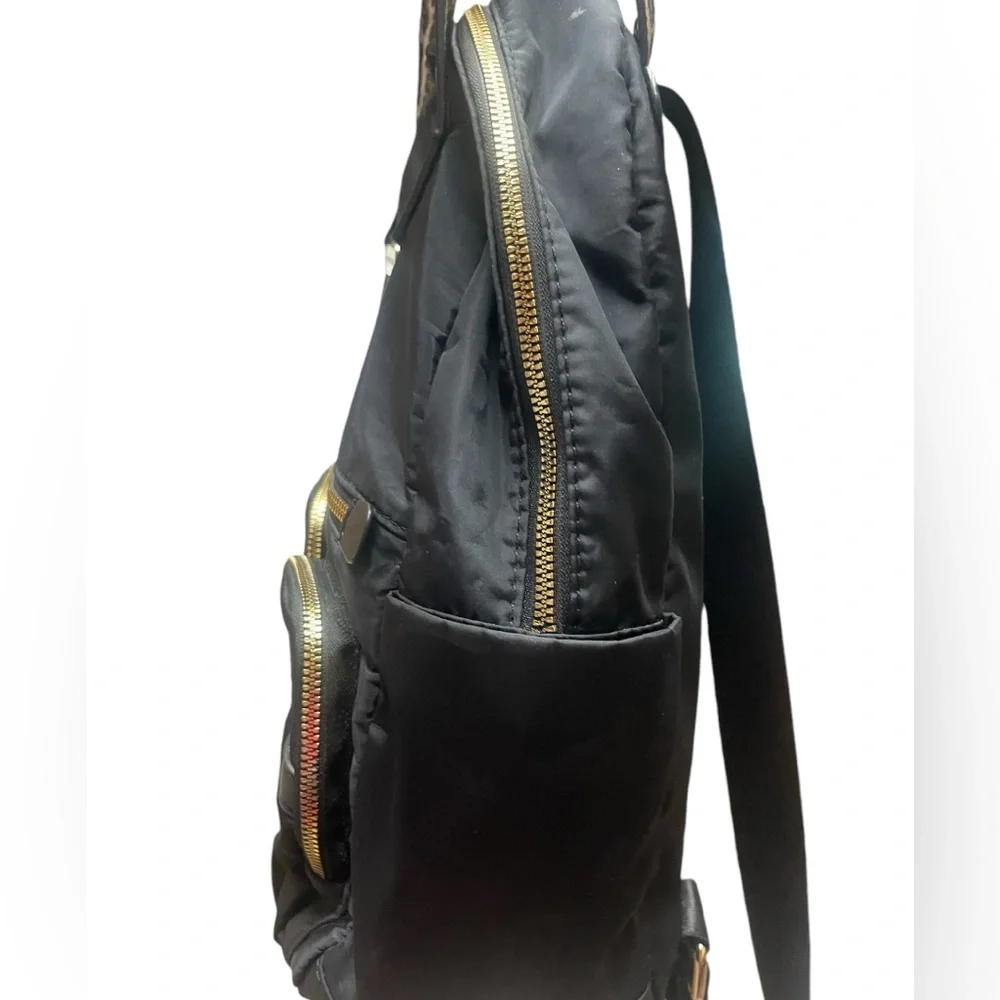 Adrienne Vittadini Top Handle Black and Leopard Print Backpack